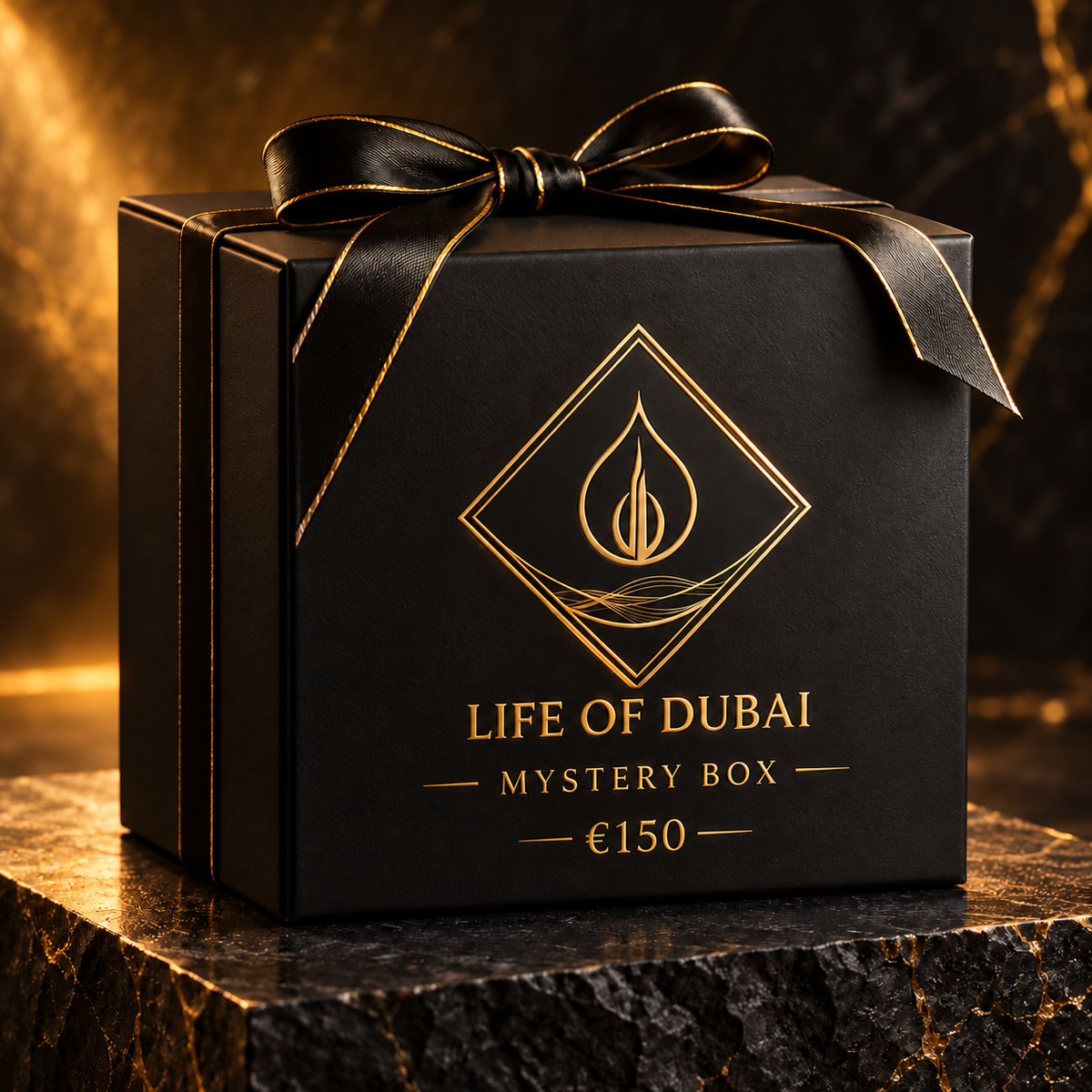 Life of Dubai Mystery Box €150 – zwarte cadeaudoos met gouden logo